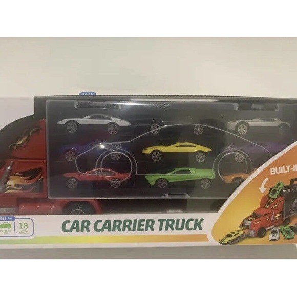 New Play Right 12 Piece Car Carrier Truck Built In Ramp & 9 Cars Ages 4+ - Picture 3 of 10